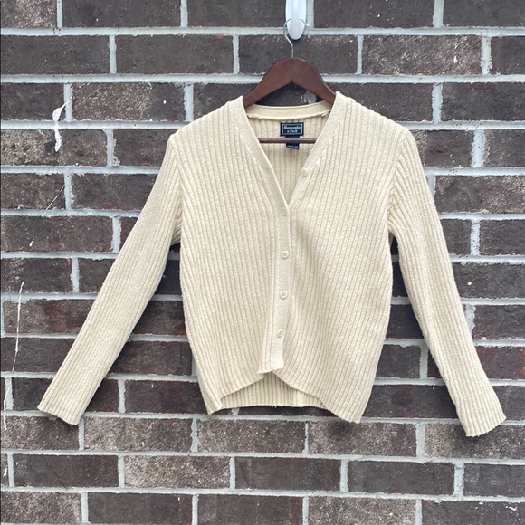 Vintage Abercrombie 90s Cream Ribbed Cotton Cardigan M | Quiet Luxury Vibes - Picture 1 of 11